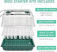 Vista 2 de Ryscam Bandeja de inicio de semillas con luz de crecimiento, kit de inicio de semillas de 96 celdas, bandejas de inicio de plántulas con cúpulas