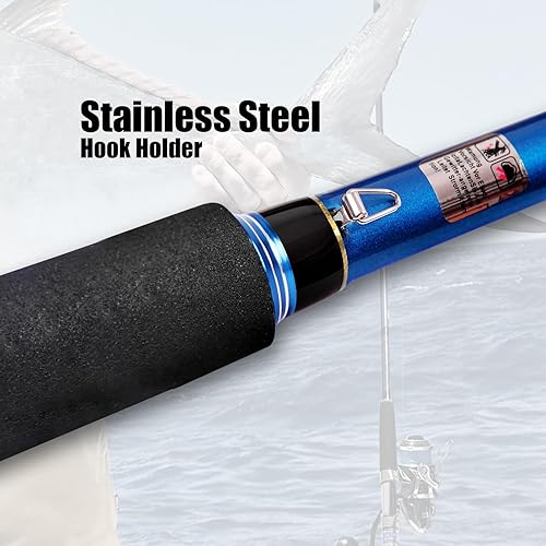 Miniatura 4 de Fiblink Caña de pescar giratoria de agua salada de 2 piezas, caña de pescar portátil de grafito en alta mar (7 pies)