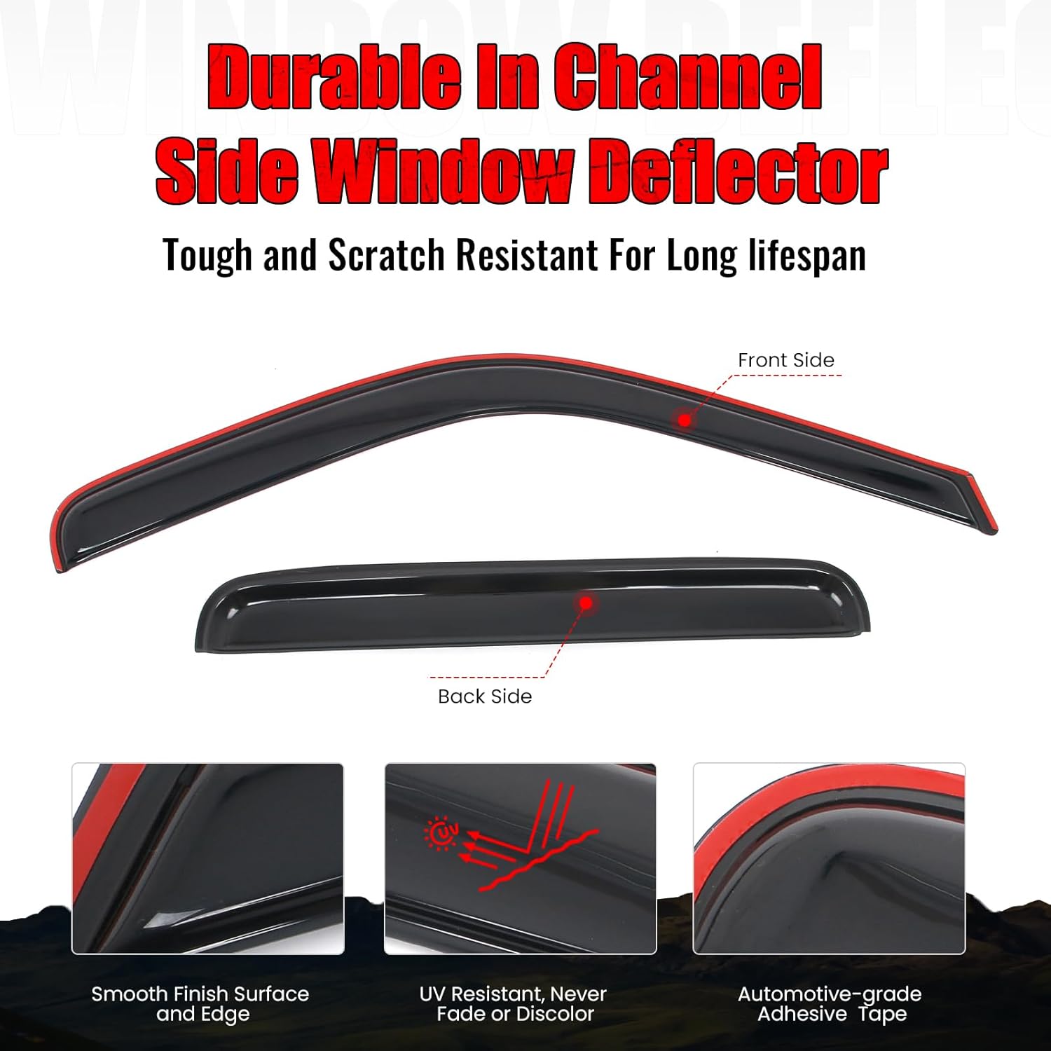 IKON MOTORSPORTS in Channel Window Visors Compatible with 1999-2016 Ford F250 F350 F450 F550 Super Duty Crew Cab, Slim Style Acrylic Smoke Rain Guards, Side Window Wind Deflectors 4PCS