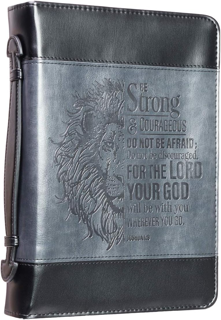 Be Strong Lion Two-Tone Black Bible Cover - Joshua 1:9 - Large : Christian Art Gifts: Office Products