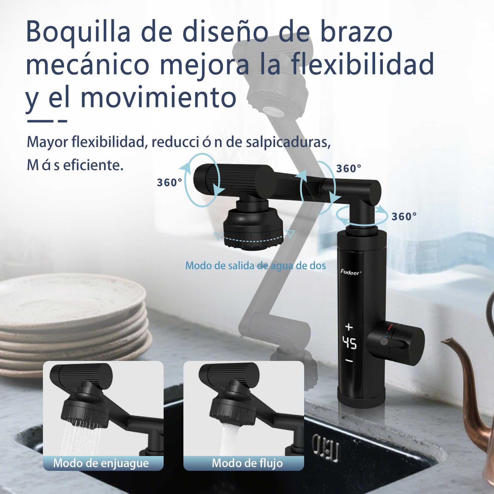 Grifo de agua con calentador de paso con tobera universal para cocina,Armadura de acero inoxidable con calentador de paso suministro con pantalla digital, 230v Grifo eléctrico