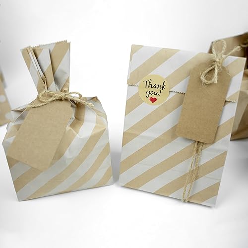 Miniatura 7 de SMINTINE Paquete de 30 bolsas de papel kraft con calcomanías de agradecimiento, etiquetas de papel, cuerda de yute natural, 5 x 3 x 9 pulgadas,