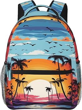 Casual Backpack for Women Men Sea and Palm Trees Lightweight Daypack Laptop Bag for Travel Hiking