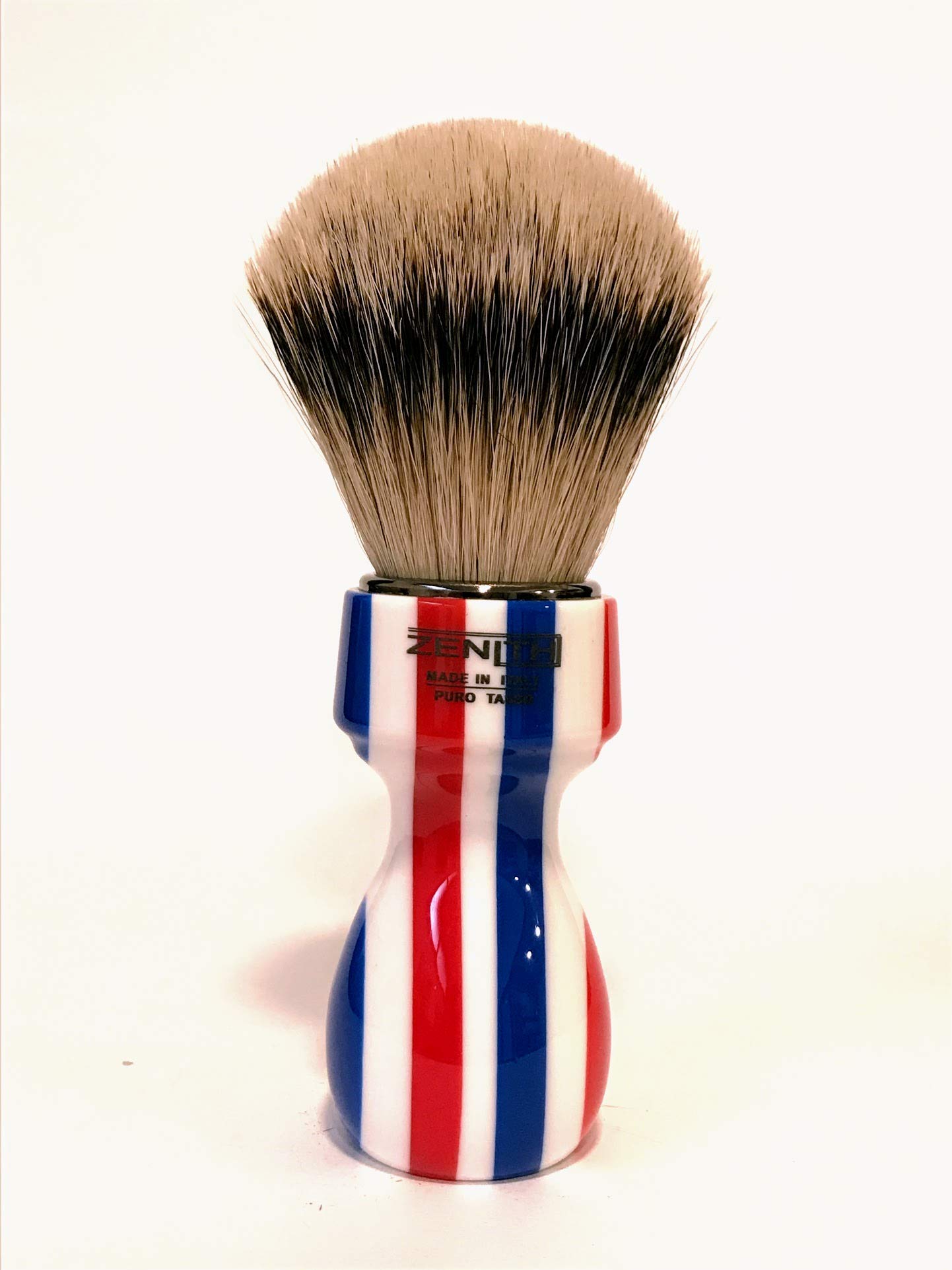 Zenith Barber Pole pędzel do golenia ze 100% końcówką z prawdziwego srebra z włosia borsuczego – Badger – Made in Italy