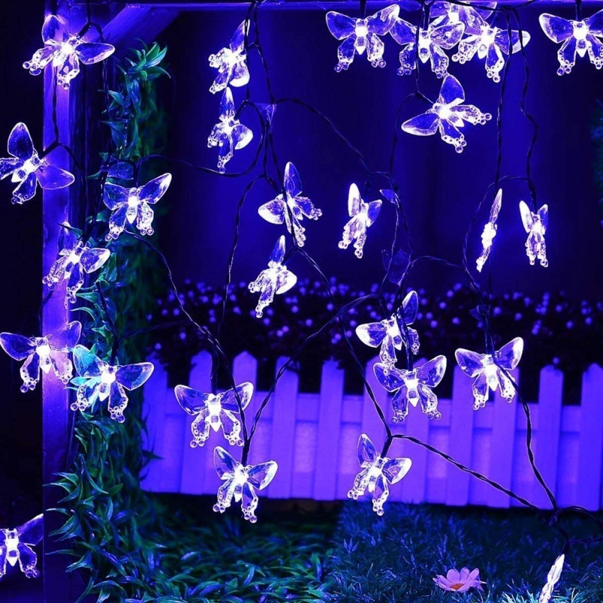 OKQYIMAQQ Solar Butterfly String Lights Outdoor, 4.5m 20LED Solar Butterfly String Lights Waterproof 8 Mode for Garden Yard (Purple)