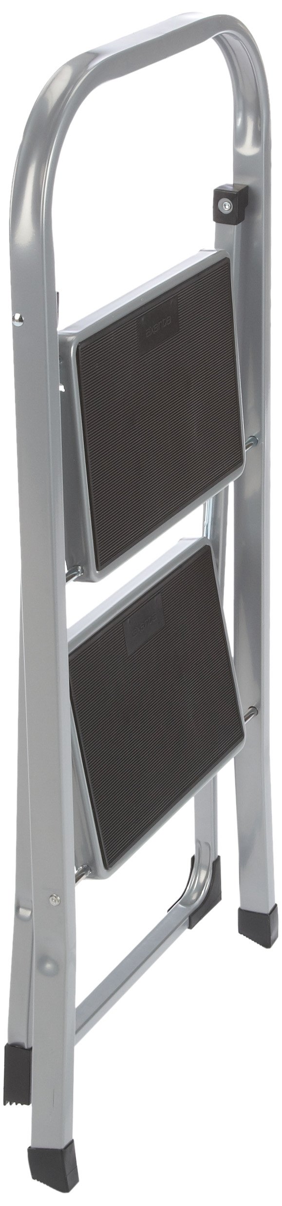 axentia Trittleiter 2 Stufen klappbar, Klapptritt aus Metall mit Haltebügel und gummierten Stufen, Klapptreppe bis 150 kg, silberfarben / schwarz