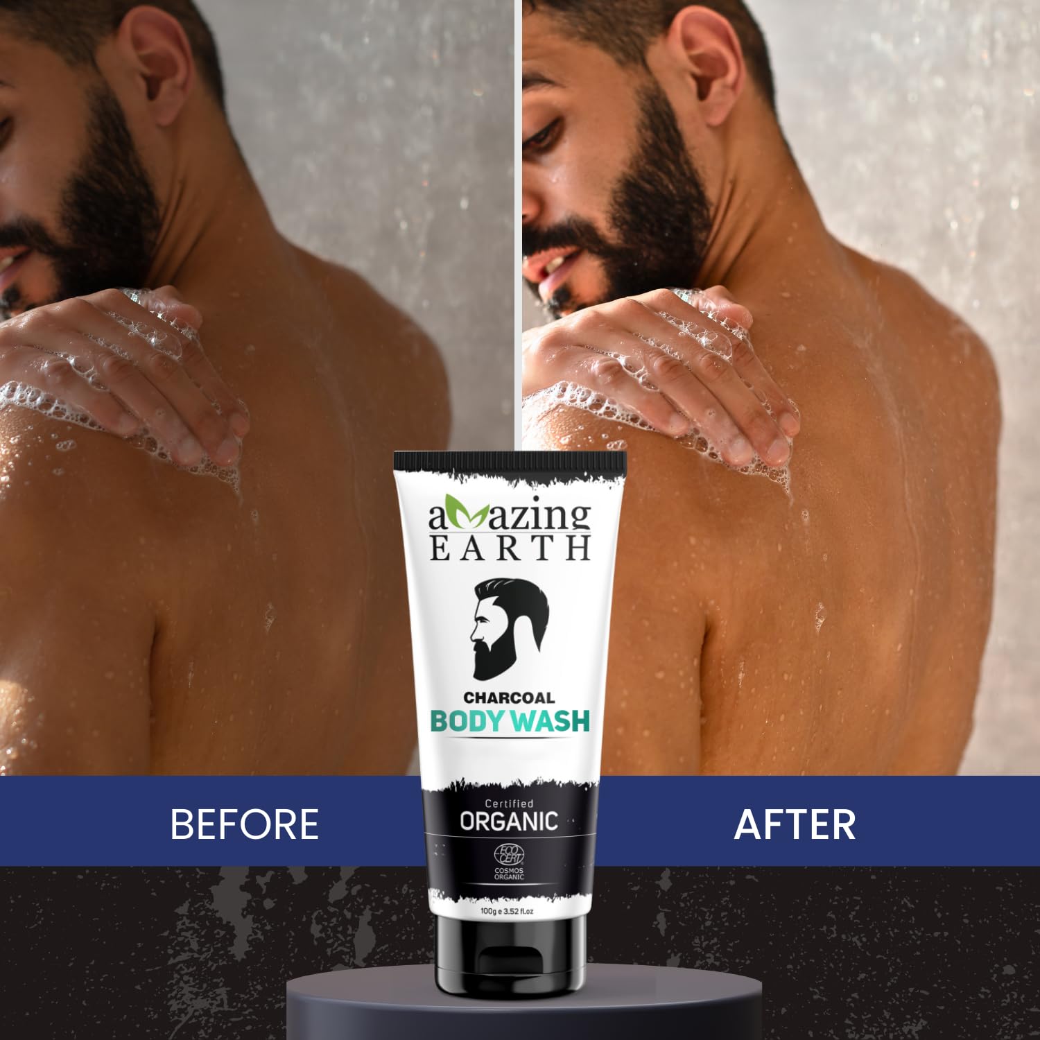 AMAzing EARTH Charcoal Body Wash for Men - Certified Organic with Activated Charcoal, Rice, Neem & Oragnge Extract, Pollution, Oil & Dirt Control, Sulphate & Paraben Free, Cruelty Free & Vegan - 100ml 2
