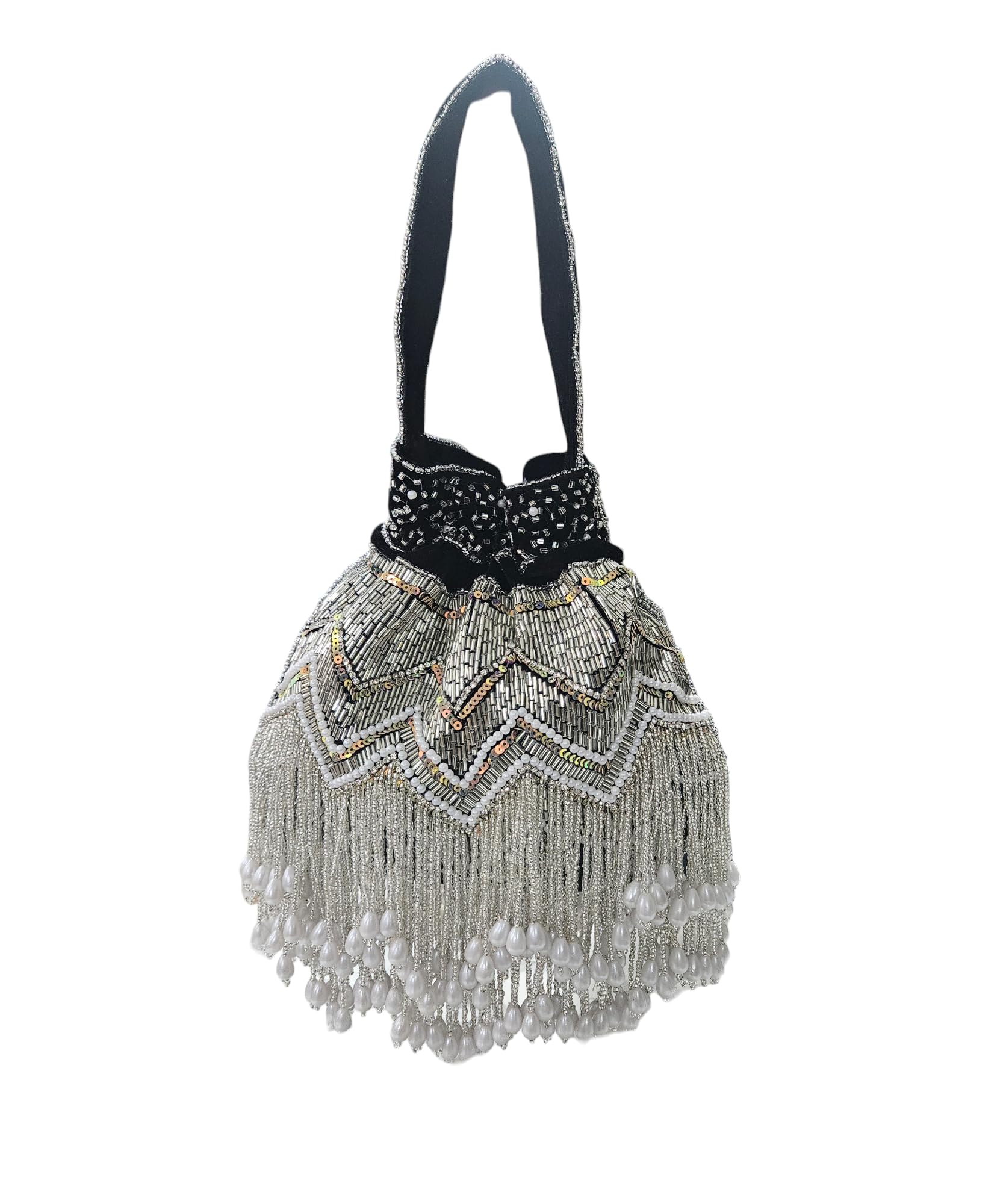 IBRA HANDICRAFTS Women/Girls Black Heavy Nalki Party Bag Pearl Beads Adorned Black Velvet Elegant Design Surahi Potly (B0D94YRQDN) Amazon Price History, Amazon Price Tracker