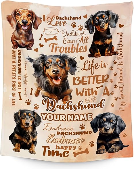 Custom Dachshund Blanket, Dachshund Lovers Gift, Cute Soft Throw Gifts for Girls Boys Women, Cozy Flannel Throw Blankets for Bed Travel, 50"x60"