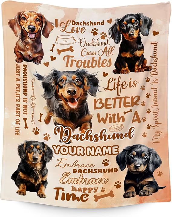 Custom Dachshund Blanket, Dachshund Lovers Gift, Cute Soft Throw Gifts for Girls Boys Women, Cozy Flannel Throw Blankets for Bed Travel, 50"x60"
