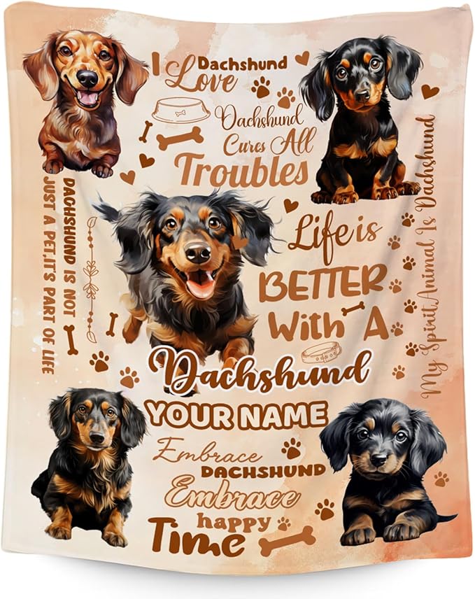 Custom Dachshund Blanket, Dachshund Lovers Gift, Cute Soft Throw Gifts for Girls Boys Women, Cozy Flannel Throw Blankets for Bed Travel, 50"x60"