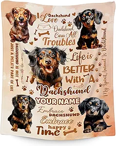 Custom Dachshund Blanket, Dachshund Lovers Gift, Cute Soft Throw Gifts for Girls Boys Women, Cozy Flannel Throw Blankets for Bed Travel, 50"x60"