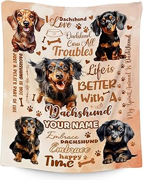Custom Dachshund Blanket, Dachshund Lovers Gift, Cute Soft Throw Gifts for Girls Boys Women, Cozy Flannel Throw Blankets for Bed Travel, 50"x60"