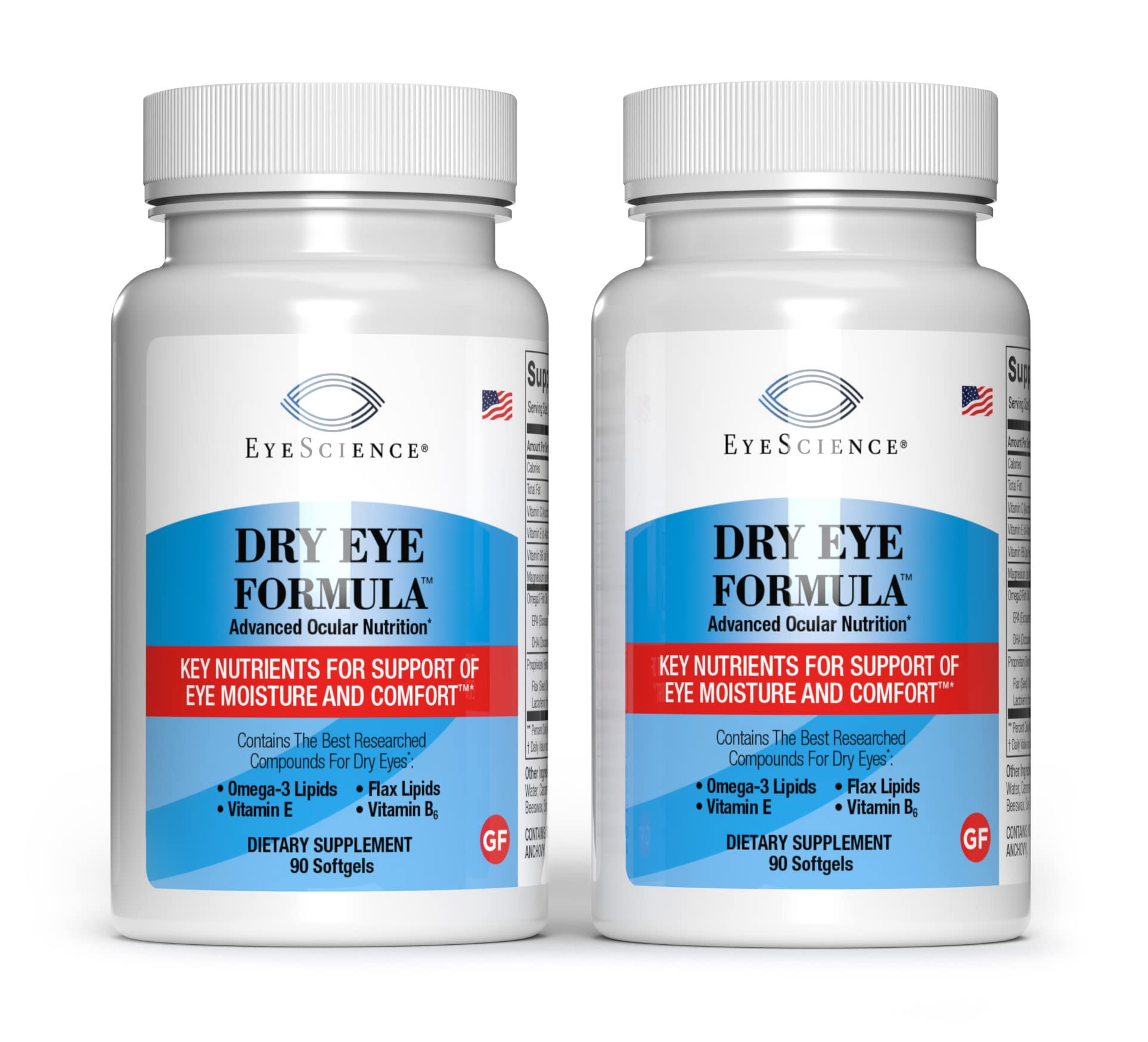 EyeScience - Dry Eye Formula - 90 Softgels - for Relief, Omega-3, Vitamins E, C & B6, Magnesium - Tear Production & Lasting Comfort - 2 Pack