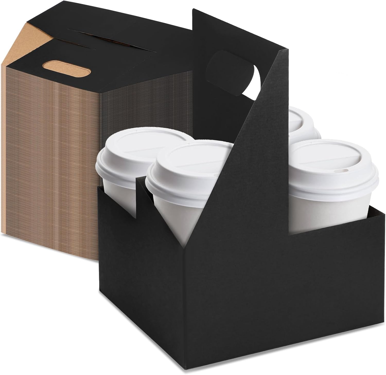 Kisston 150 Pack Drink Carrier with Handle 4 Cup Kraft