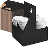Vista 1 de Kisston Paquete de 150 portadores de bebidas con asa, 4 tazas de cartón de estraza para vasos, desechable, para bebidas calientes o frías, servicios