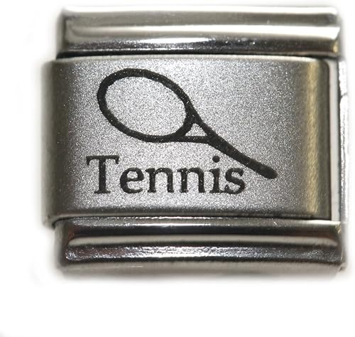 Raqueta de tenis deportiva grabada con láser con encanto italiano de 0.354 in, Acero inoxidable
