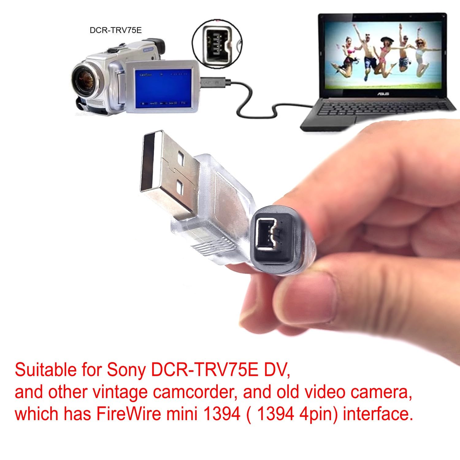 JZK 1,5 m Cavo Firewire IEEE 1394 4 pin a USB 2.0 maschio, cavo convertitore adattatore Firewire a USB per Sony DCR-TRV75E DV videocamera digitale