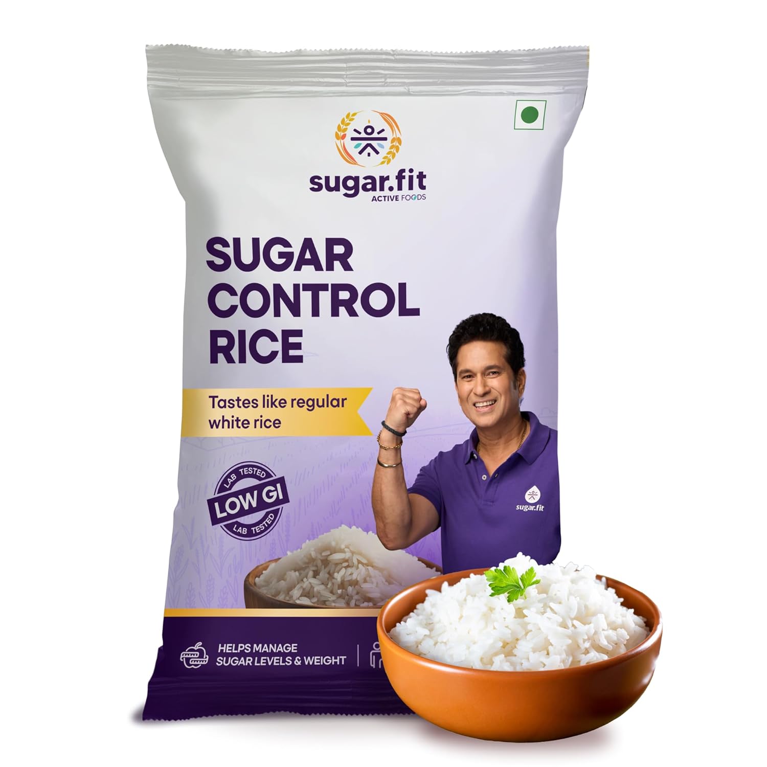 Sugar.fit Sugar Control Rice 5kg, Sona Masoori Rice, Lab Tested Low GI for Diabetic, Full Grain Raw Rice, 100% Natural, Supports Healthy Blood Sugar Levels