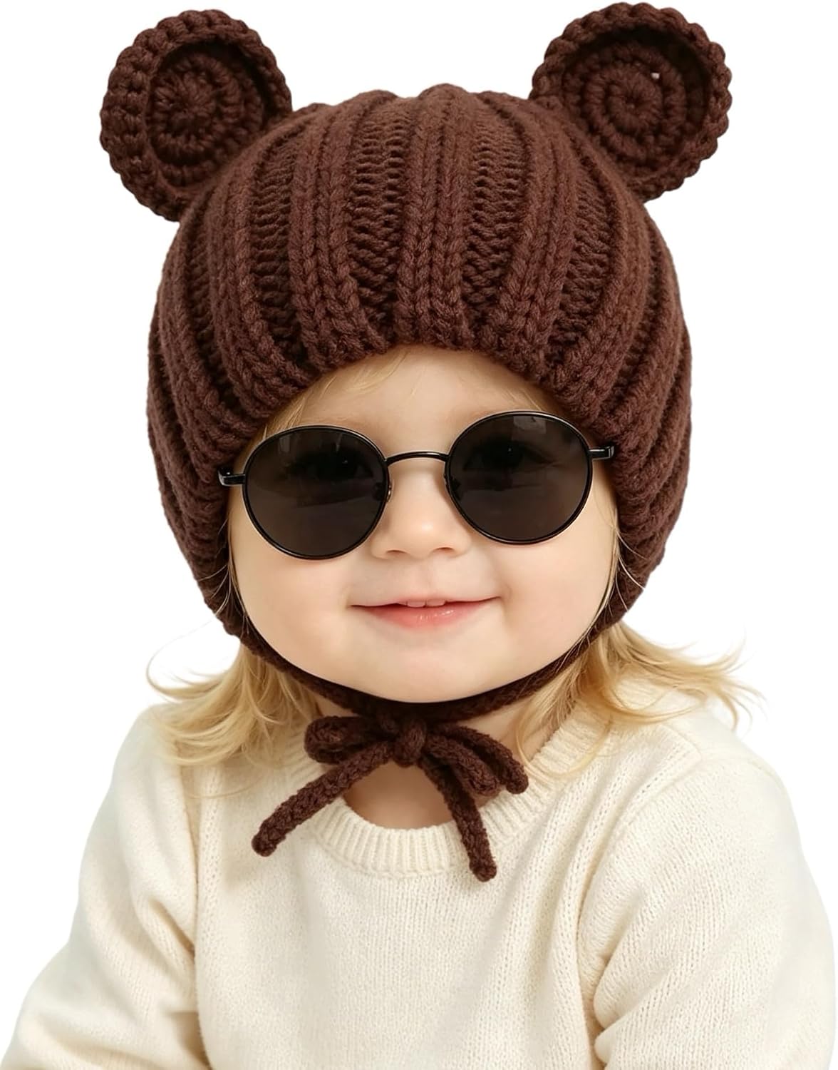Baby Girl Boy Cute Frog Beanie Hat Big Eye Crochet Knitted Winter Cap with String for Kids