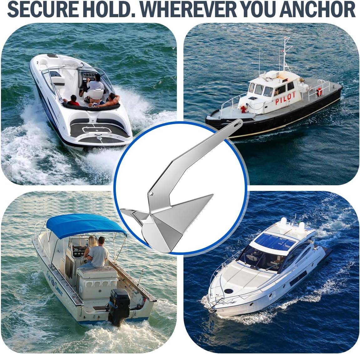 316 Stainless Steel Delta Anchor 11lb 13lb 16lb 22lb 33lb 44lb Delta Style Boat Anchor for Yacht/Pontoon/Sailboat/Fishing Boat, Mirror Polished, Fit for 15-55 ft Boats, Multiple Size