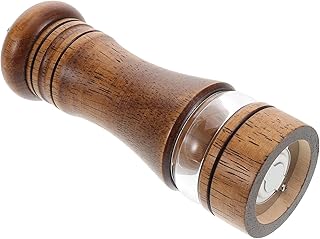 GARVALON Manual Oak Pepper Grinder and Salt Mill with Ceramic Core, Vintage Style Acrylic Seasoning Shaker Bottle for Kitchen Use, Refillable Wooden Spice Mill