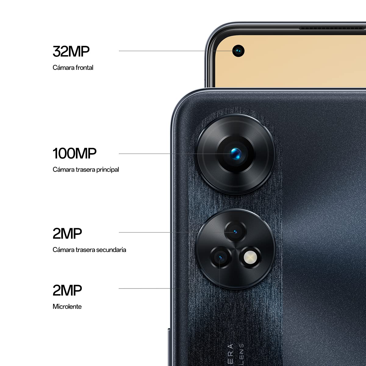 OPPO Reno8T - darmowy smartfon, 8GB+128GB, aparat 100MP+2MP, aparat mikroskopowy, Android, bateria 5000mAh, szybkie ładowanie 33 W - czarny