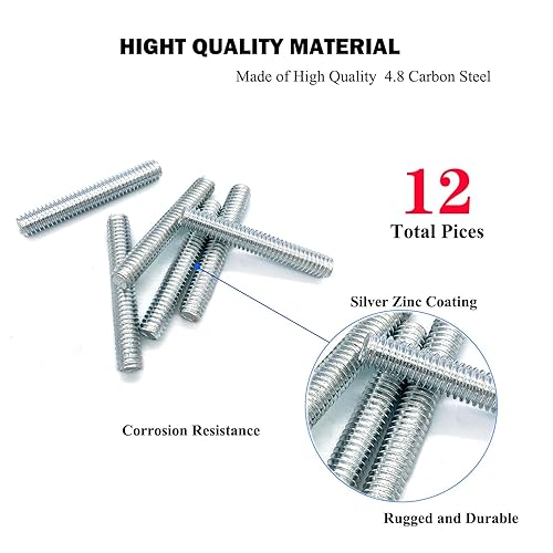Miniatura 100 de 8 piezas de zinc plateado completamente roscado varilla de acero al carbono tornillo de rosca larga 5/16x3 para muebles jardín barandilla montaje