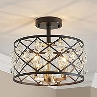 Vista 16 de AGV LIGHTING CL005BB K9 Crystal Semi Flush Mount Ceiling Light Fixture, Modern Design, E12 Base 3-Lights, D13 x H15, Chrome & Matte Black Finish