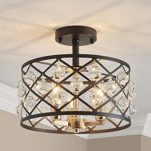 AGV LIGHTING CH013BB Farmhouse - Lámpara de techo semiempotrada, base E12, 3 luces, 13 pulgadas de profundidad x 12 pulgadas de alto, acabado negro