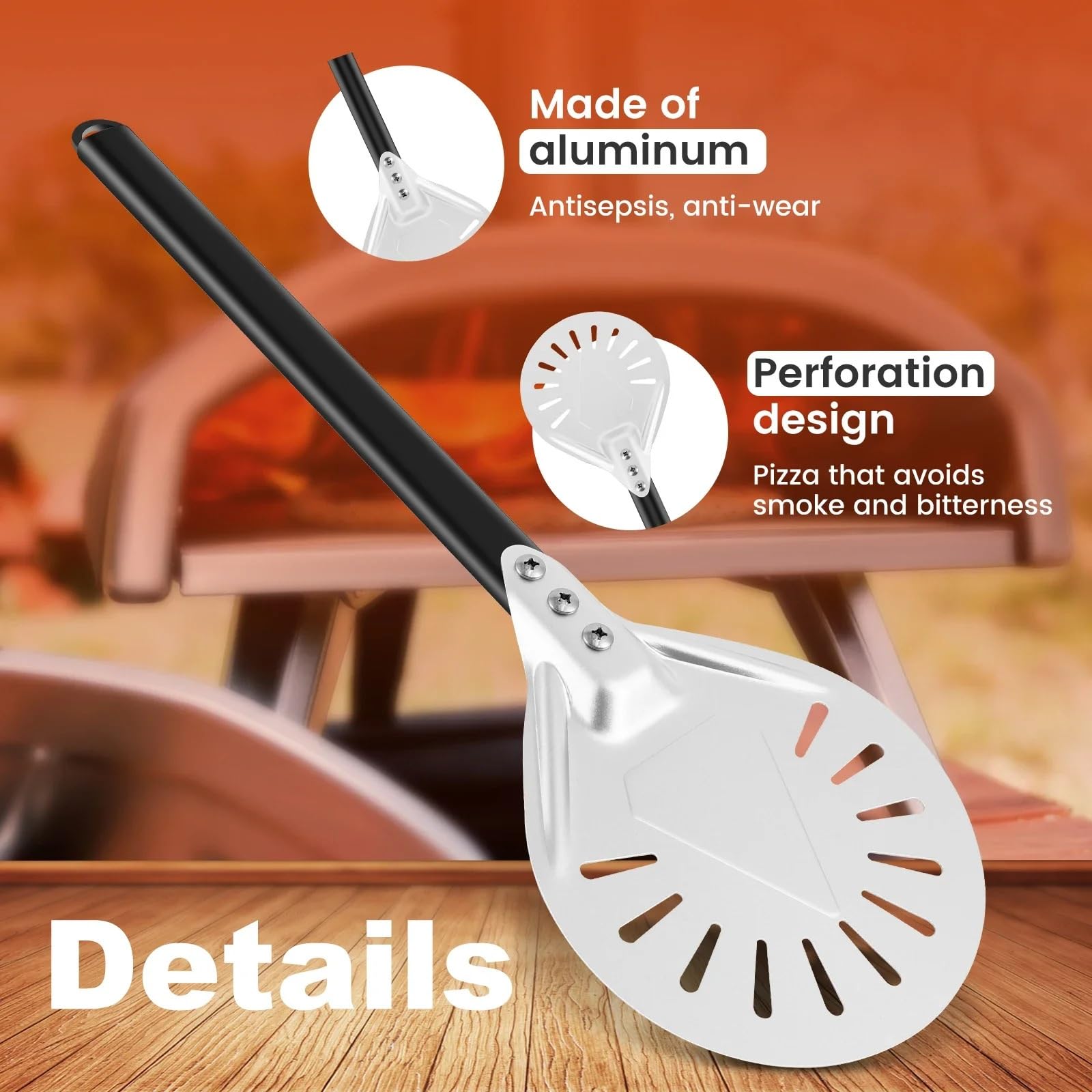 Pala Per Pizza Pala for pizza rotonda, 7-8 pollici, perforata, in alluminio, for girare la, forniture da cucina(Silver 7 inches)
