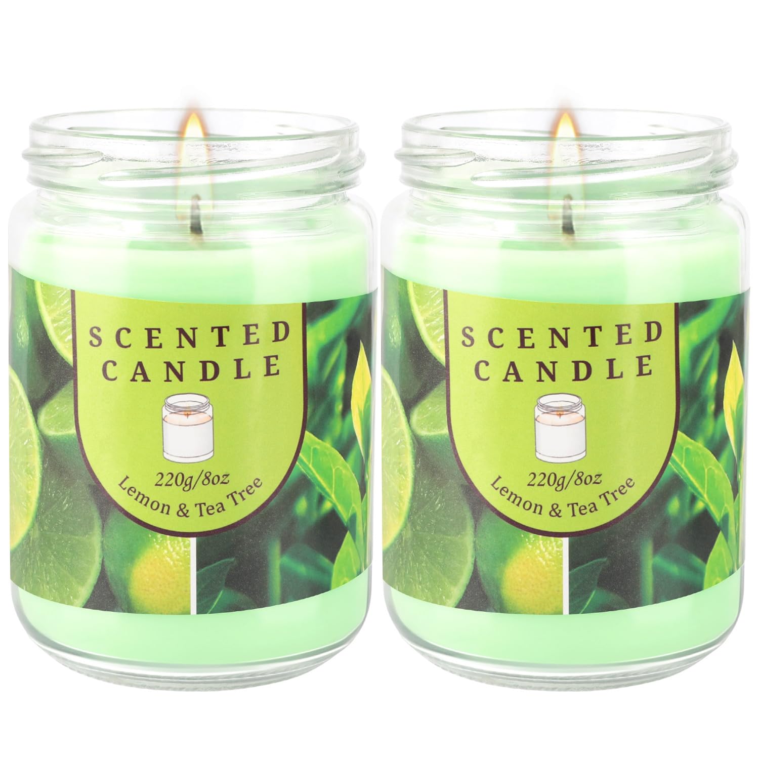 2 Pack Lemon & Tea Tree Odor Elimination Scented Candles Gift Set for Women, Soy Wax Aromatherapy Candles for Home