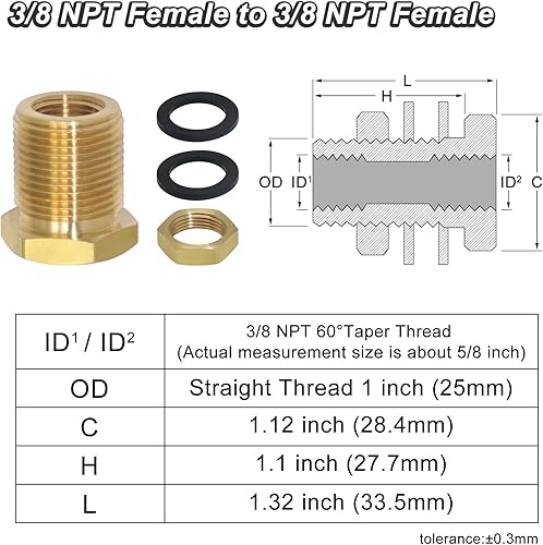 Vista 44 de KOOTNAS - Paquete de 2 accesorios de mamparo de latón macizo, conector de latón recto macho de 1 pulgada con anillo ondulado de metal, longitud