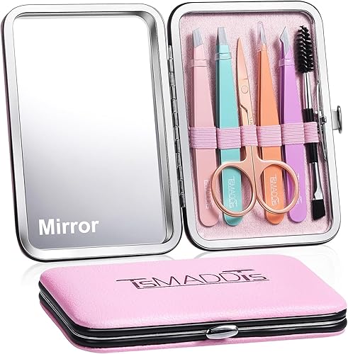 Miniatura 1 de TsMADDTs Pinzas para cabello facial para mujer, juego de pinzas de precisión con estuche de viaje, pinzas de acero inoxidable para cejas con