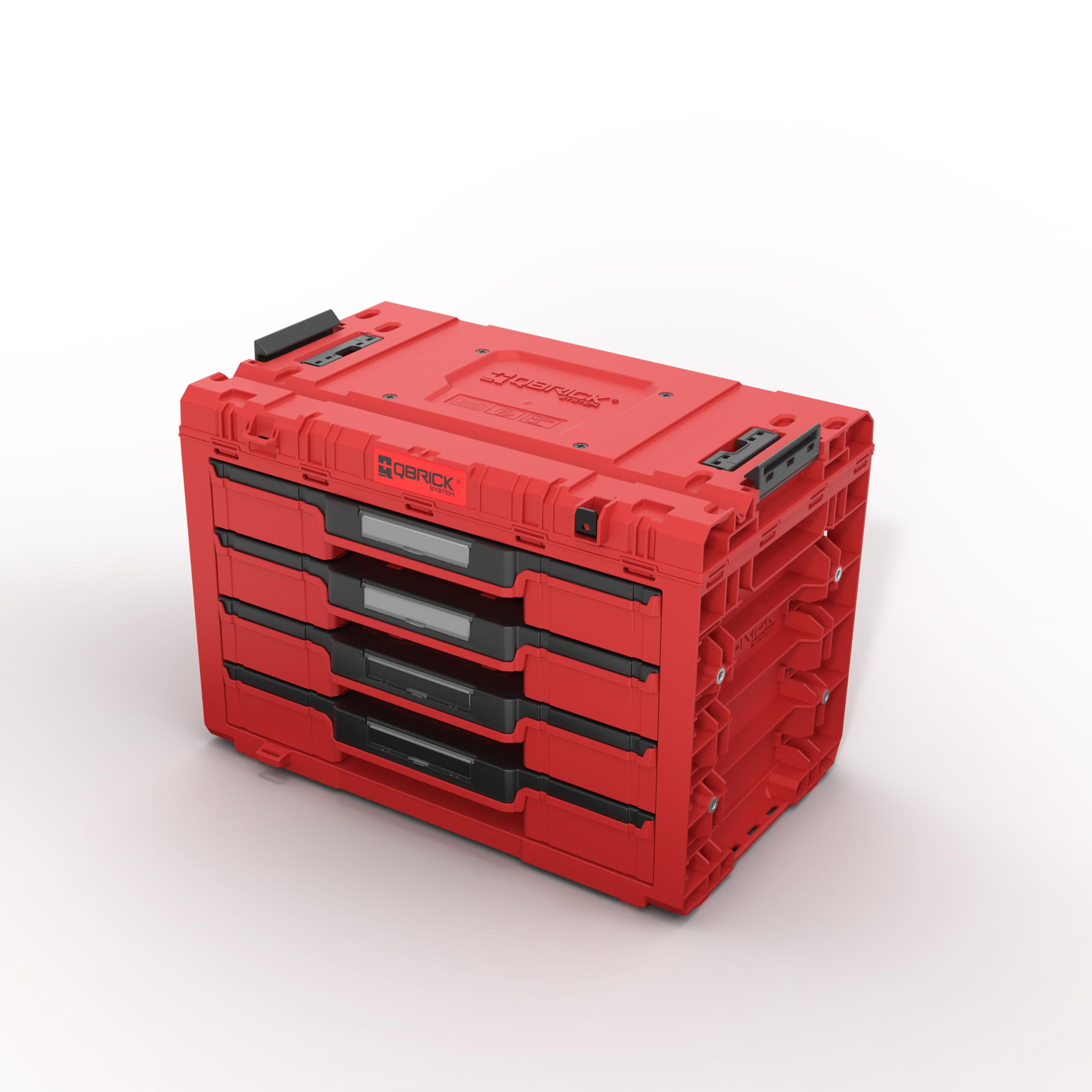 Qbrick System Pusta skrzynka narzędziowa - 4 przegródki - walizka narzędziowa - 542 x 335 x 369 mm czerwona