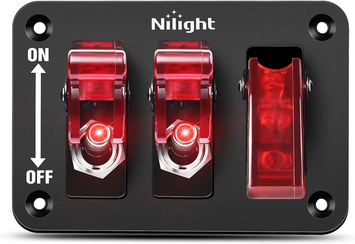 Nilight 3 Gang Toggle Switch 12V Rocker Switch Panel with LED Light and Flip Cover Heavy-Duty ON/Off Switch Plate 3 Pin SPST Rocker Switch，2 Years Warranty