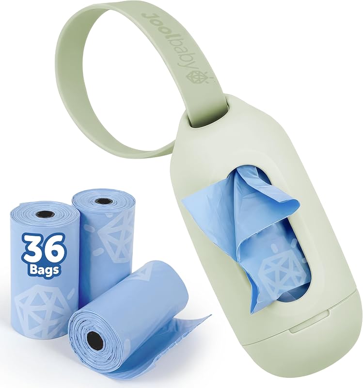 Jool Baby Disposable Diaper Bag Dispenser (Sage) + 3 Refill Rolls (Lavender-Scented) - Attaches to Stroller or Diaper Bag for On-the-Go Convenience
