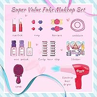 Vista 3 de Juego de mesa de maquillaje para niñas con taburete, puertas abiertas por gestos, juego de tocador para niños con luces y música, juego de salón