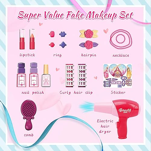 Miniatura 3 de Juego de mesa de maquillaje para niñas con taburete, puertas abiertas por gestos, juego de tocador para niños con luces y música, juego de salón de