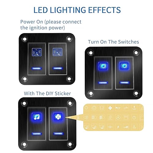 Vista 5 de Panel de interruptores basculantes – Panel de interruptor de palanca de aluminio de 2 posiciones, panel de interruptores de 12 V/24 V, interruptores
