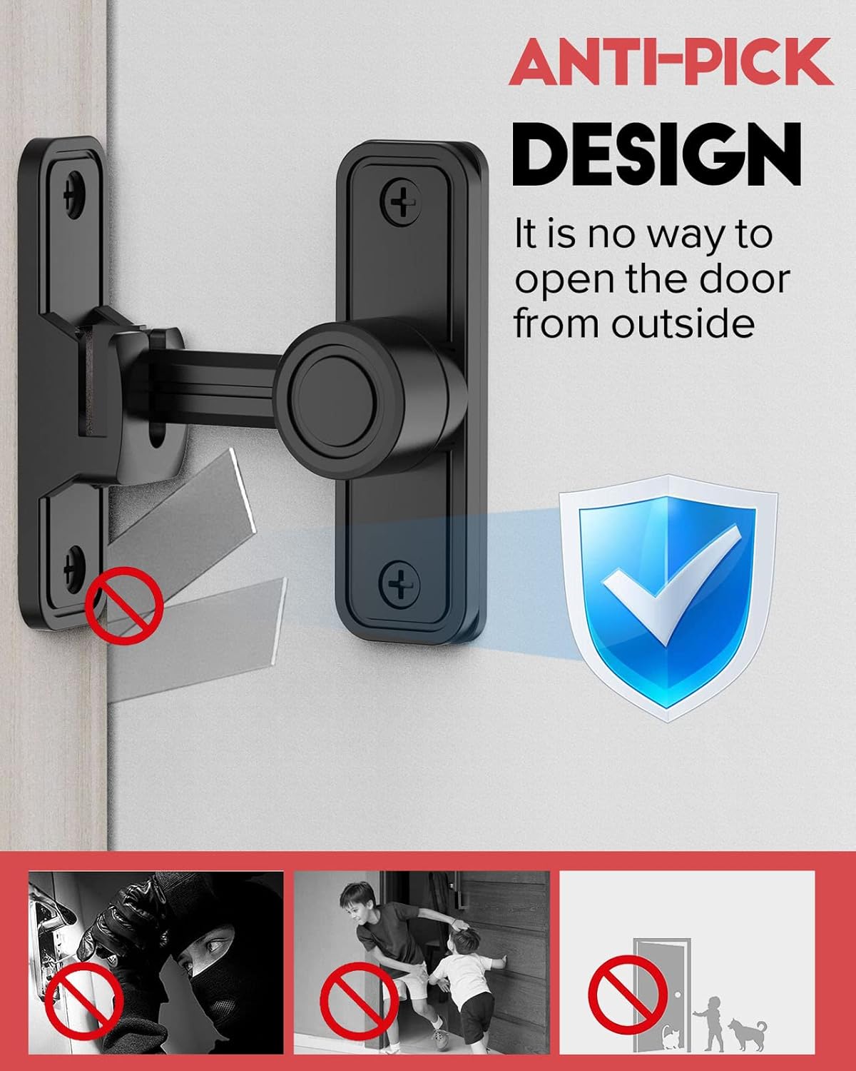 Heavy Duty Gate Latches 90 Degree Right Angle Barn Door Lock, Anti-Theft Sliding Door Lock Latch for Wooden Fence Garden Bathroom Outdoor Garage Window Include Screw (Black)