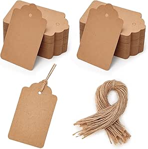 KQDRAVINE 200 Mini Cartellini Prezzi Con Cordino Elastico, 26 X 13 Mm, Cartellini Prezzo Bianchi E Marroni Per Esposizione Gioielli, Etichette Per Abbigliamento, Mercatino Delle Pulci