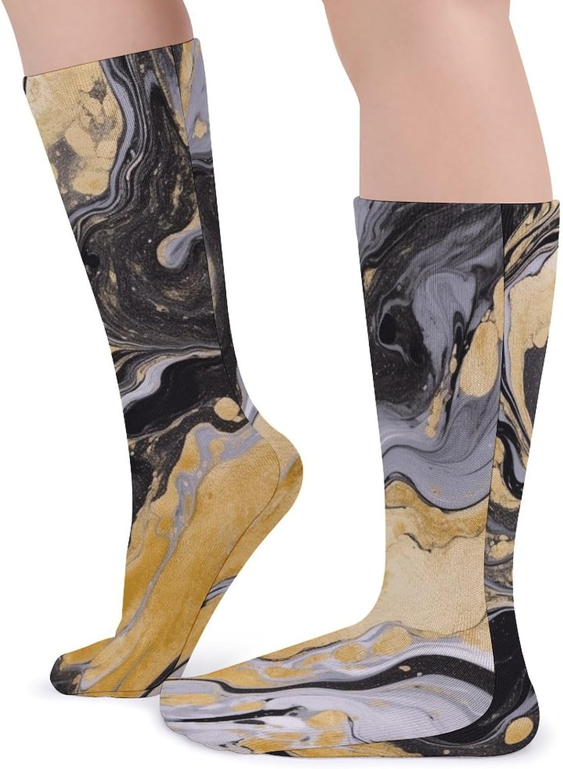 Black Golden Marble Ink Crew Socks Soft Thermal Socks | Socks for Men Women-Casual Wicking,High Stocking for Sports Running-Long Thin Tube Sports Breathable