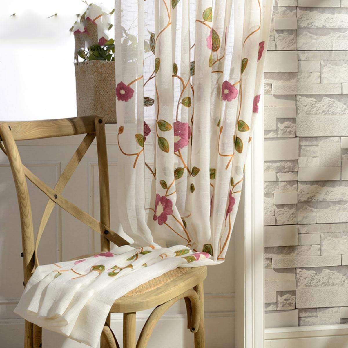 Rideaux en Tulle brodés Floraux pour Le Salon Rideaux de fenêtre pastoraux de Style américain pour la Chambre à Coucher