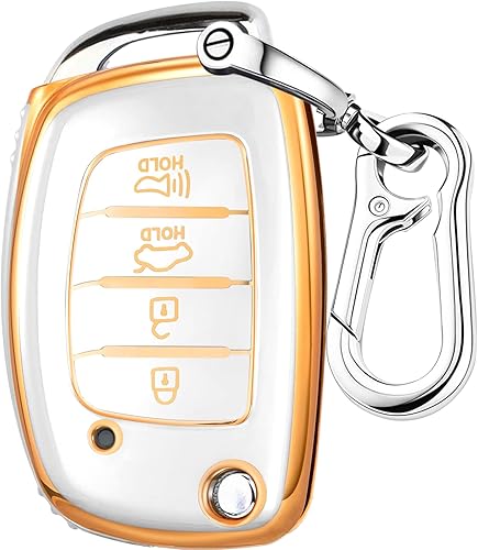 Toykee Funda para llavero Hyundai, accesorios para Elantra, Sonata, Tucson, Santa Fe, Ioniq GT, 4 botones, funda de TPU, anillo en D y gancho