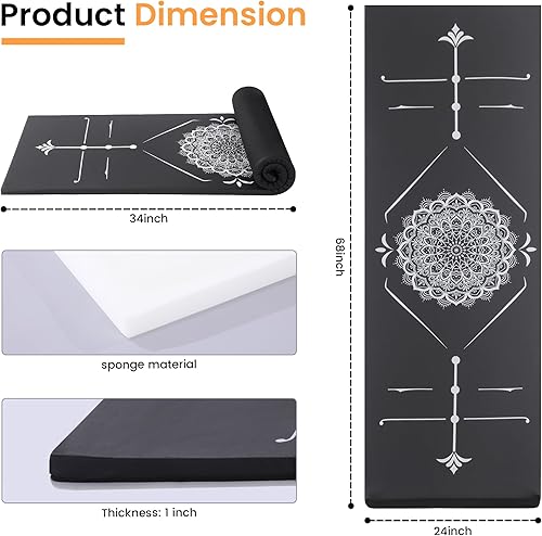 Miniatura 2 de BALAPET Esterilla de yoga de espuma gruesa con marcas de alineación, alfombrilla de ejercicio antideslizante con correa para yoga caliente, pilates,