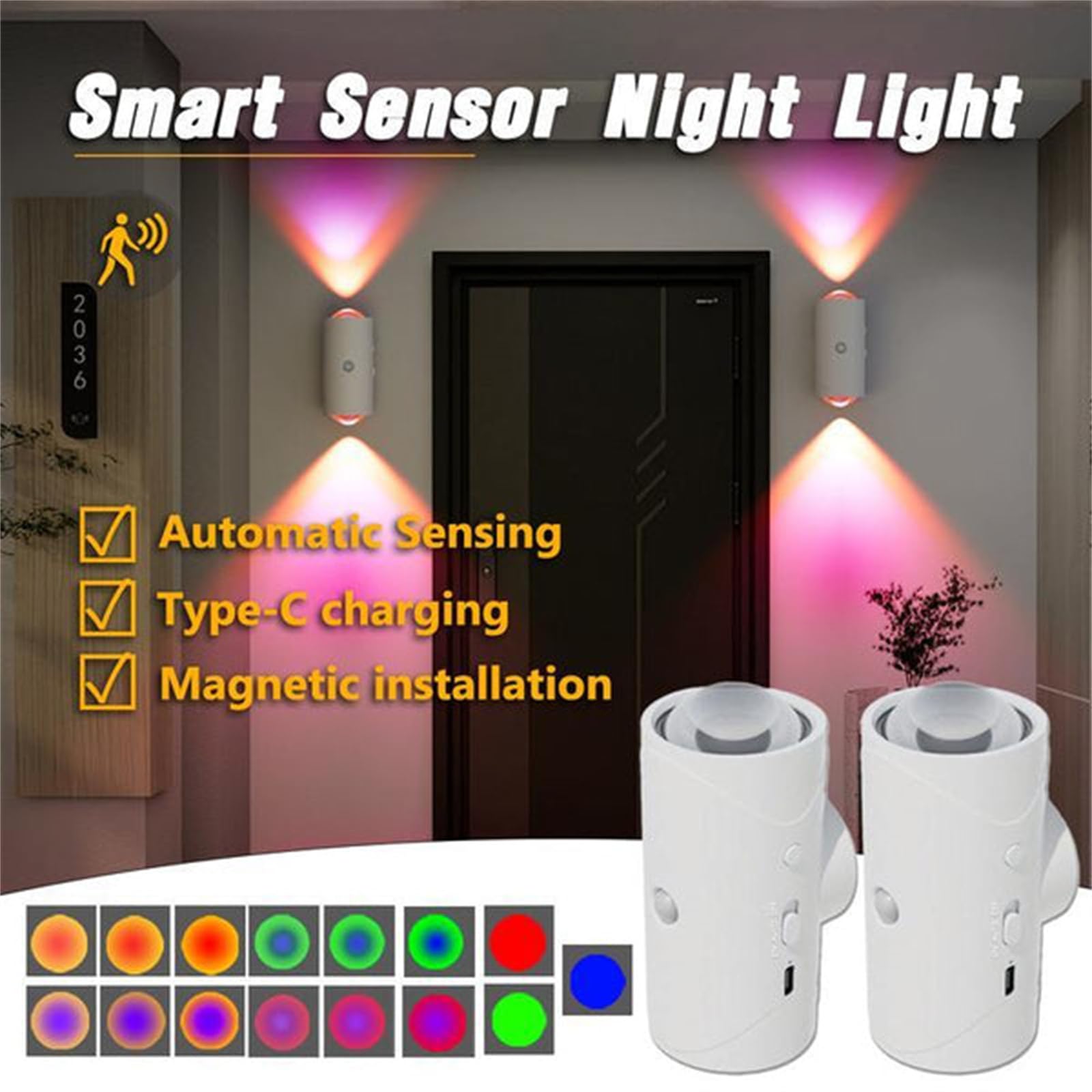 Luce con sensore di movimento magnetico, è possibile spostarsi ovunque, luce con sensore di movimento per interni, lampada da parete a LED con design ricaricabile USB e cuscinetto magnetico