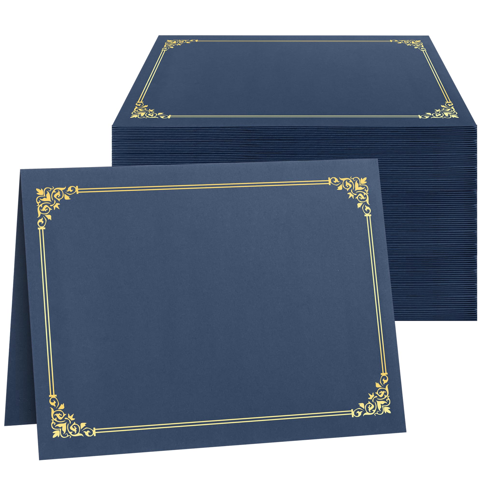 SUNEE Certificate Holders, 100 Packs Navy Blue Diploma Holders, Certificate Covers with Gold Foil Border for Letter Size 8.5 x 11 Certificate Paper, Cardstock, Award, Graduation, Documents