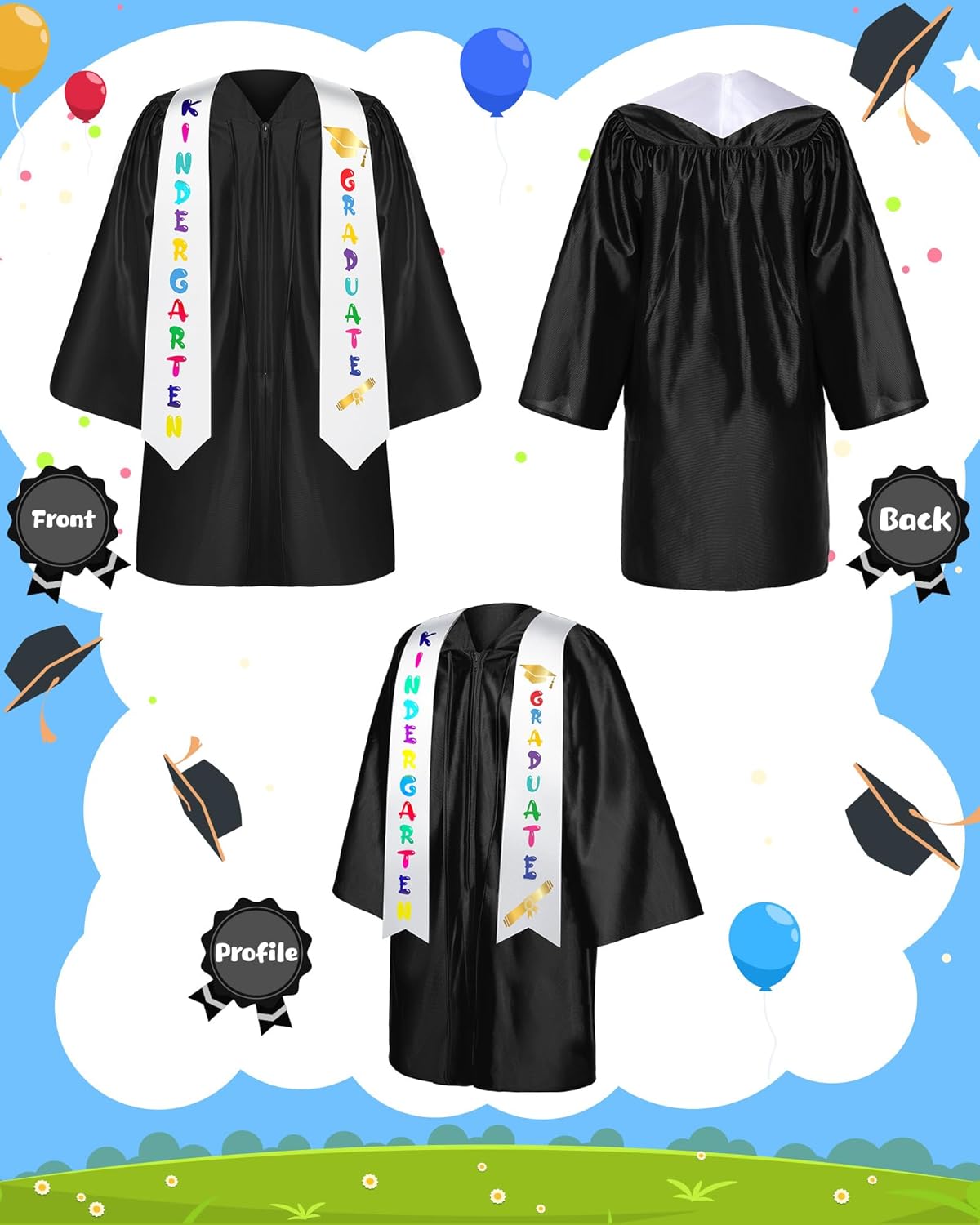 Sasylvia 9 Pcs Kindergarten Preschool Graduation Gown Cap Set with 2026 2027 Tassel Kids Graduation Stole Rings Certificate