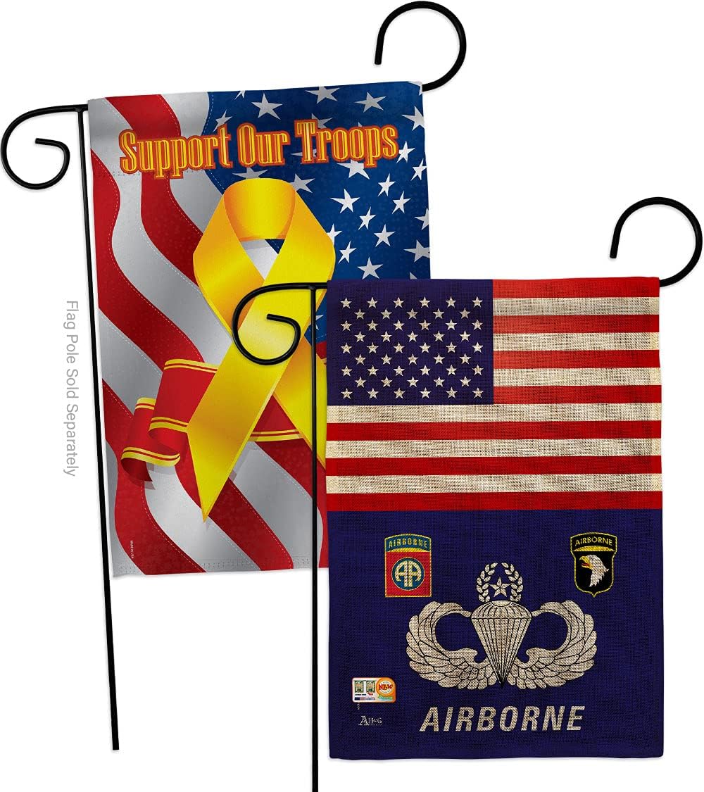 US Airborne Burlap Garden Flags 2pcs Pack Armed Forces Army Rangers United State American Military Veteran Retire Official Small Decorative Gift Yard House Banner Double-Sided Made In USA 13 X 18.5